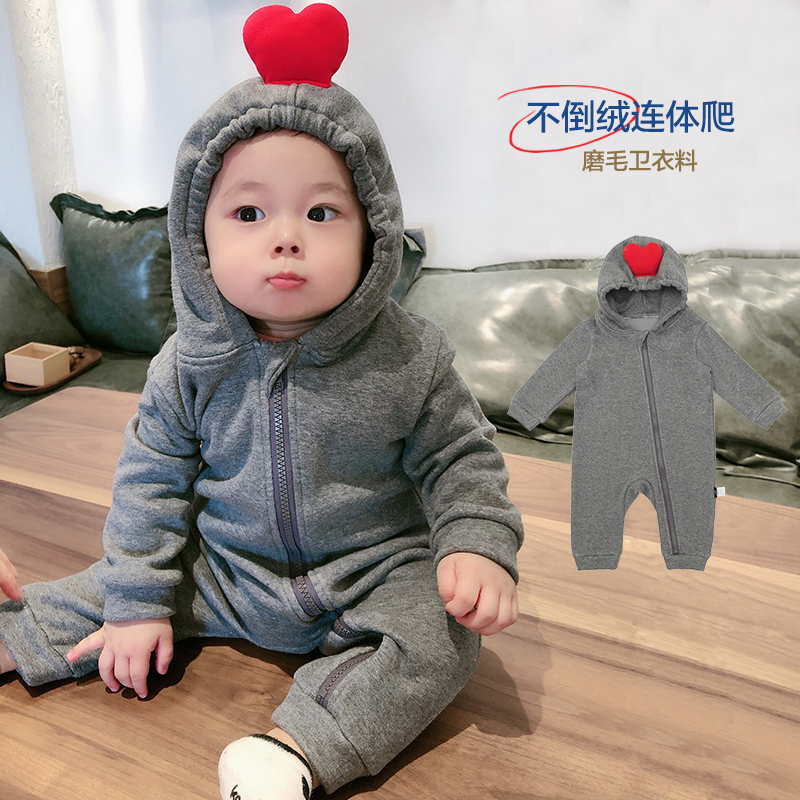 婴儿春秋冬季装加绒衣服连体衣爬服可爱超萌男宝宝外出抱衣哈衣潮