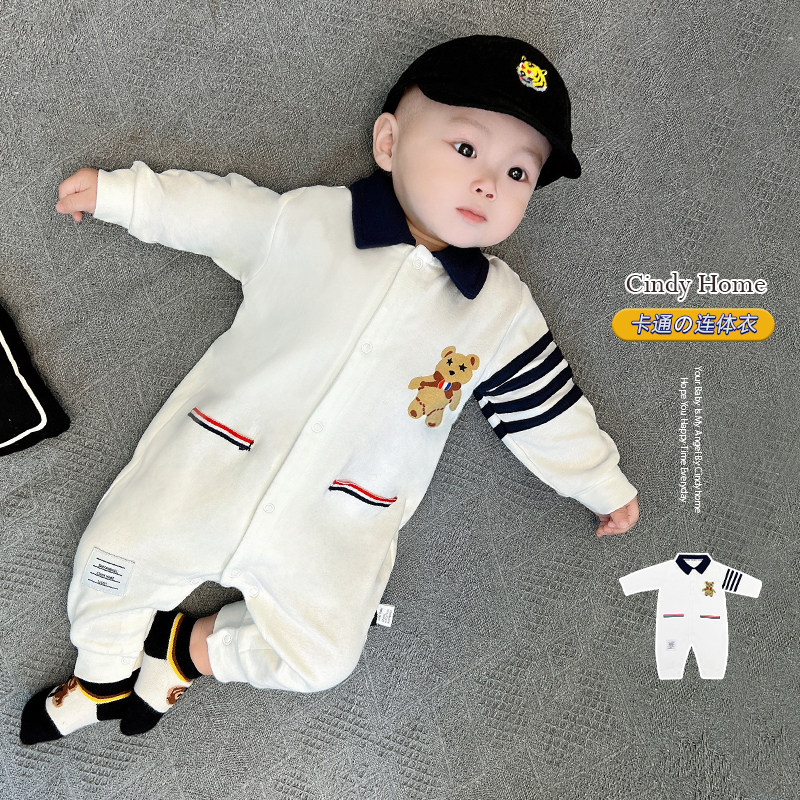 洋气新生婴儿衣服连体衣春秋装纯棉满月百天可爱小熊超萌宝宝哈衣