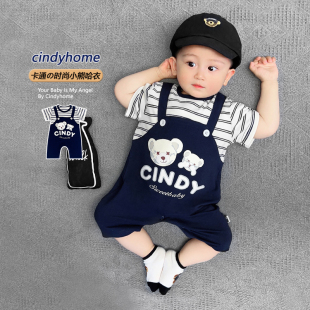 背带假两件哈衣宝宝夏装 纯棉短袖 薄款 小熊超萌婴儿衣服连体衣夏季