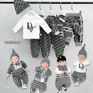 纯棉百天周岁宝宝连体衣哈衣爬服分体套装 时尚 洋气婴儿衣服春秋季