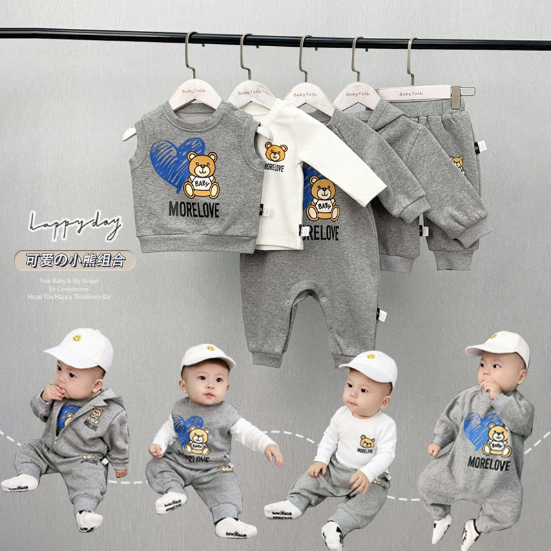 秋冬婴儿卡通风加厚夹棉连体衣