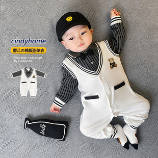 婴儿宝宝韩版 卡通洋气秋冬满月百日宴周岁哈衣连体衣