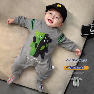 哈衣爬服 宝宝长袖 新款 可爱卡通小熊婴儿连体衣春秋款