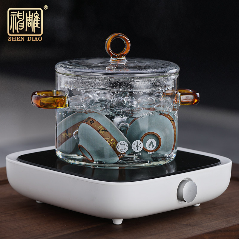 神雕加厚玻璃煮茶器消毒锅茶洗盖黑晶炉茶具配件大号清洁茶杯器皿