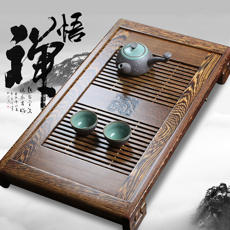 鸡翅木抽屉式茶盘 花梨木实木茶台 中式风格排水托盘 工夫茶具组