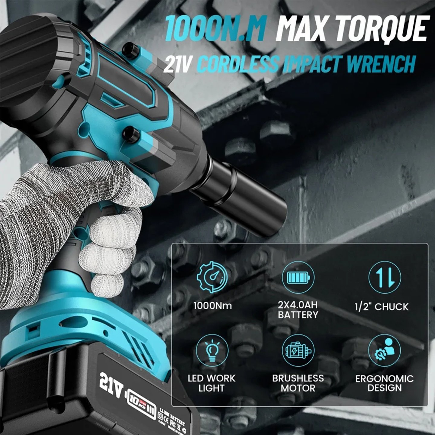 Seesii 1000Nm Impact Wrench 1/2