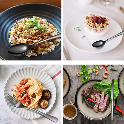 60pcs Black Silverware Set For 12, Stainless Steel Flatware