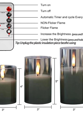 3pcs/set LED Flameless Candles Flickering Light with Remote