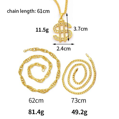 FTCY Gold Color Plated Chain for Men with Dollar Sign Penda