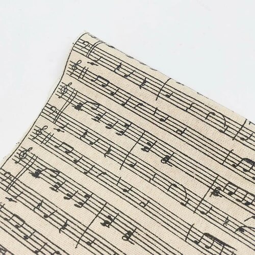 Piano Music Score Printed Fabric Sheet Retro Linen Cotton D