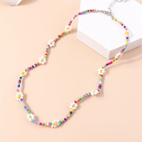 Bohemia Handmade DIY Flower Beaded Necklace for Women Fashi