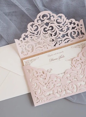 25 pieces Customize Peach Pocket Wedding Invitation, Gold G