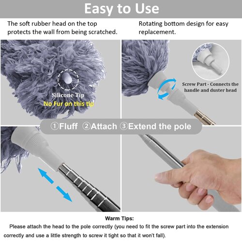 Extra-Long Retractable Duster with Extendable Rod Reusable
