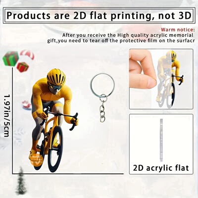 Yellow Cyclist Pendant Keychain Cycling Enthusiast 2D Flat