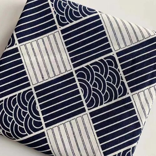 150x50cm Cotton Linen Blue Retro Japanese Fabric Handmade D