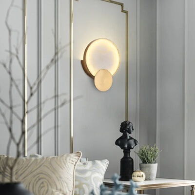 Round Marble Wall Lamp High-grade Copper Indoor Lighting Li