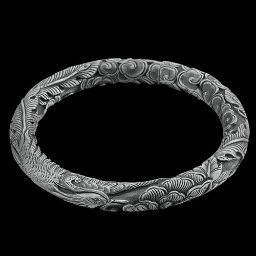Phoenix wear peony relief handmade silver bracelets, solid