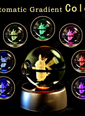 Pokemon Crystal Ball 3D Pikachu Gengar Mewtwo Night Light L