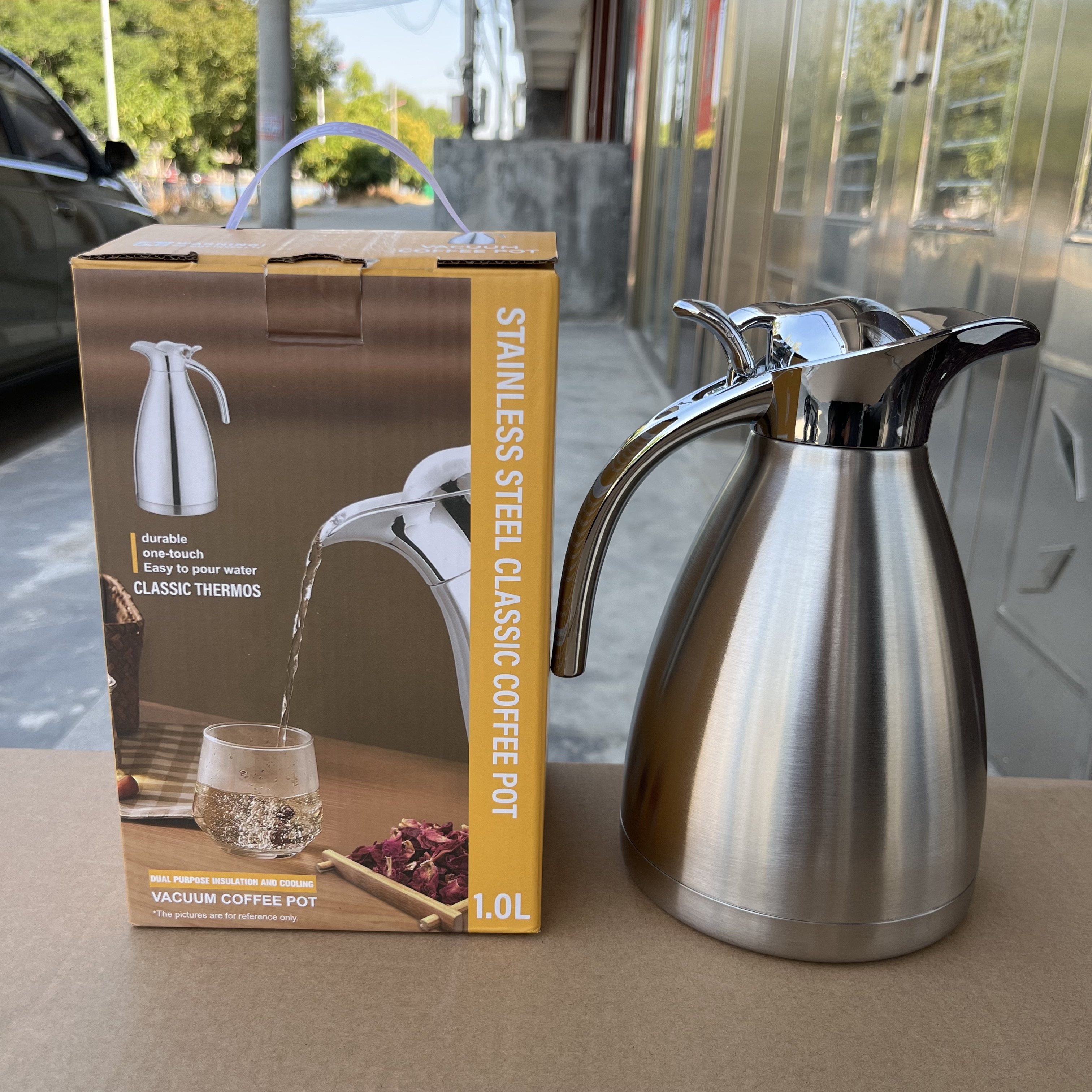不锈钢双层真空保温咖啡壶1L茶壶