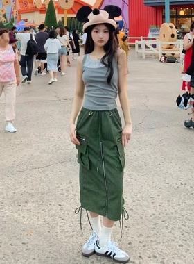 1缺货官方授权Jac FLeurant军绿色炒色工艺工装拉链口袋长裙休闲