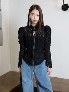 设计师TT.RR.YY/ME藤蔓修身上衣新中式泡泡肩法式单穿打底女现货