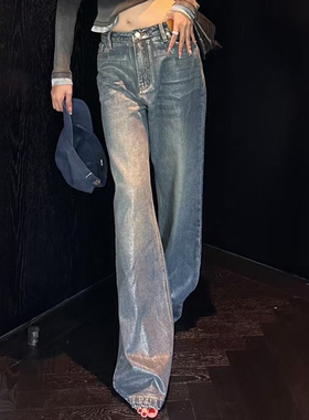 JAC FLEURANT设计师24新品蓝色烫银直筒牛仔裤时尚感显腿长女裤潮