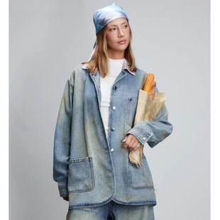 【沈月同款】JAC FLEURANT2025秋冬纽扣拼色领牛仔西装厚衬衣外套