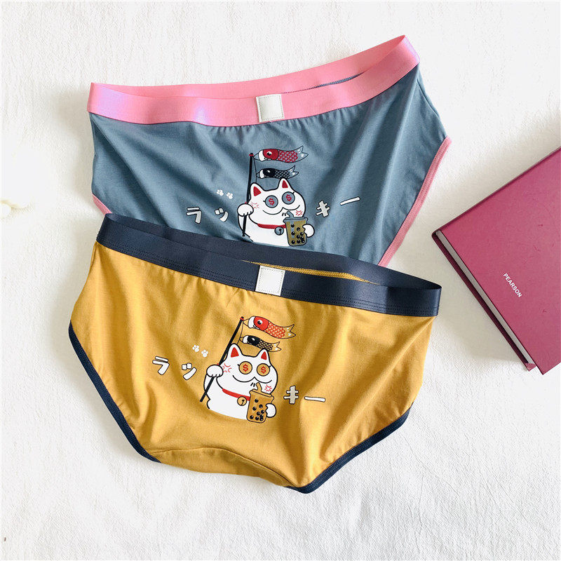 2条趣味搞怪猫咪女士内裤莫代尔棉可爱les帅t中腰三角裤少女夏天