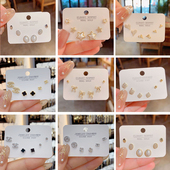 百搭银针套装 精致小巧三件套耳钉韩版 时尚 耳环小众设计感甜美耳饰