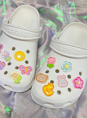US8ACC半透明果冻感卡通彩绘郁金香笑脸蝴蝶适配crocs洞洞鞋装饰