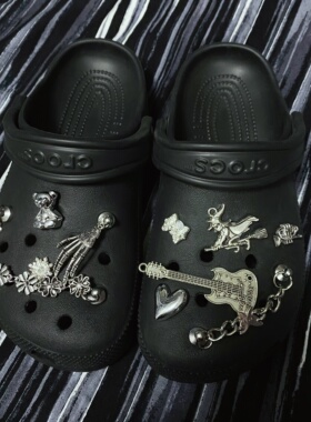 US8ACC复古朋克金属摇滚银色吉他链条适配crocs洞洞鞋装饰DIY鞋扣