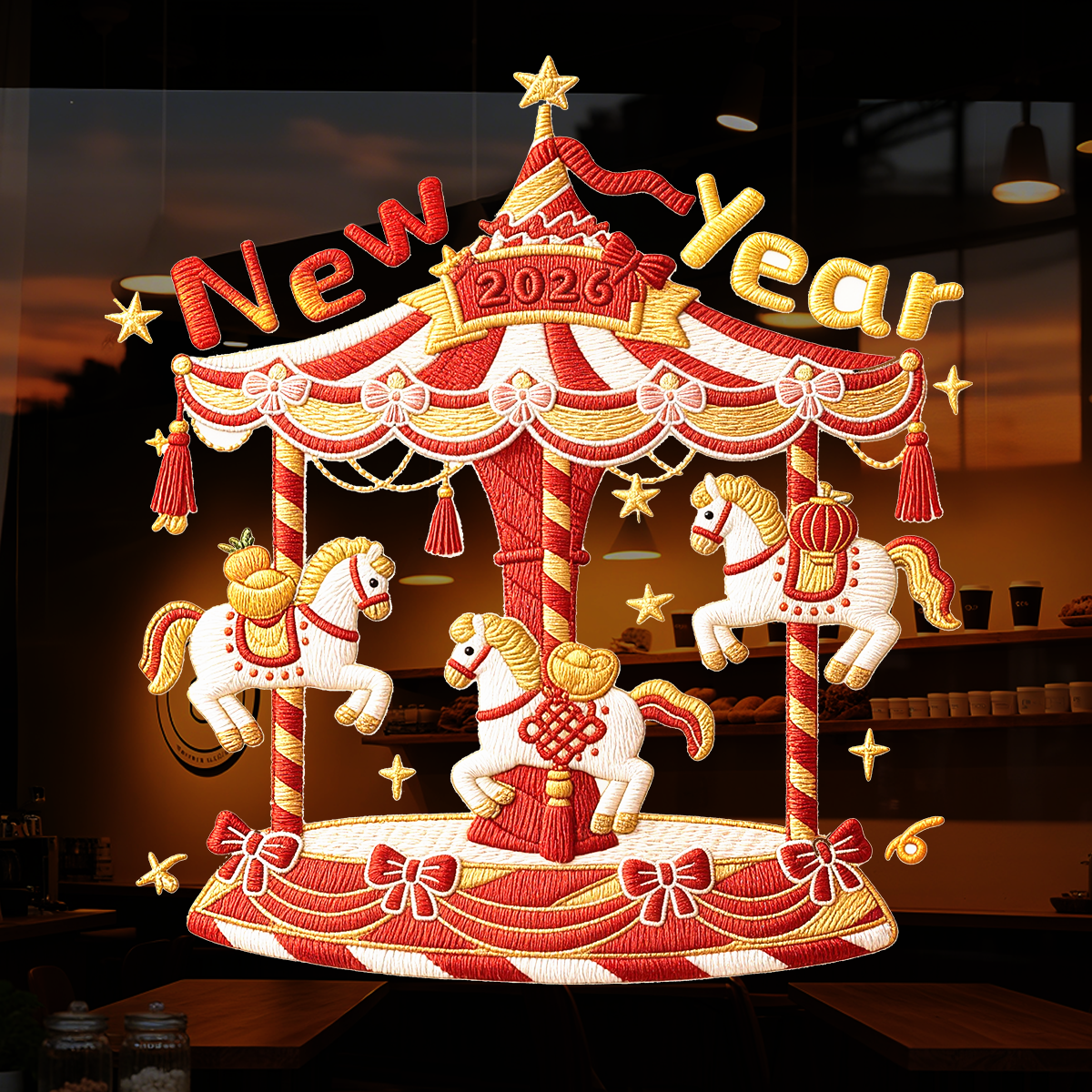 新年仿真刺绣静电贴2026马年玻璃窗户门贴窗花过年春节氛围感装饰,家居饰品,软装墙贴,淘宝优惠券,粉丝福利购,淘宝优惠卷