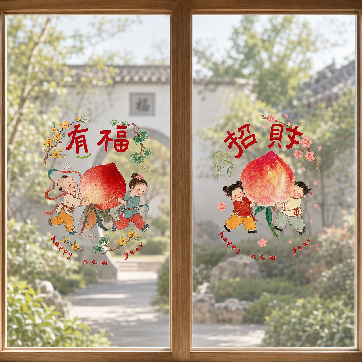 2027羊年静电无痕可撕窗花贴