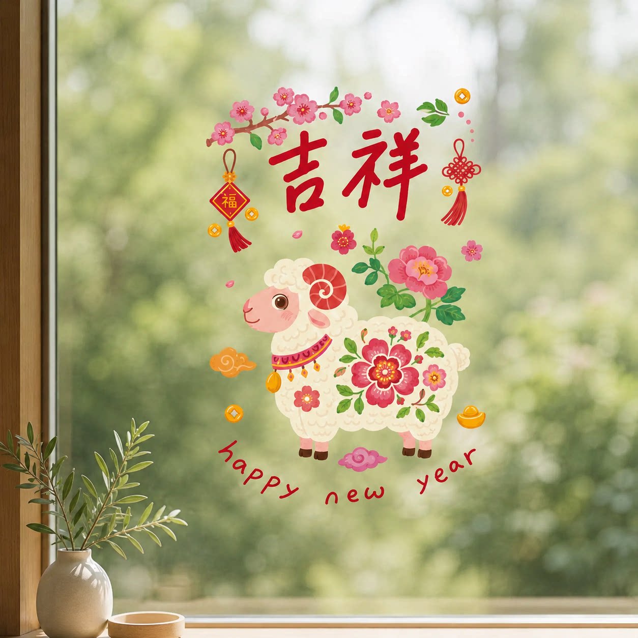 原创2027羊年窗花玻璃装
