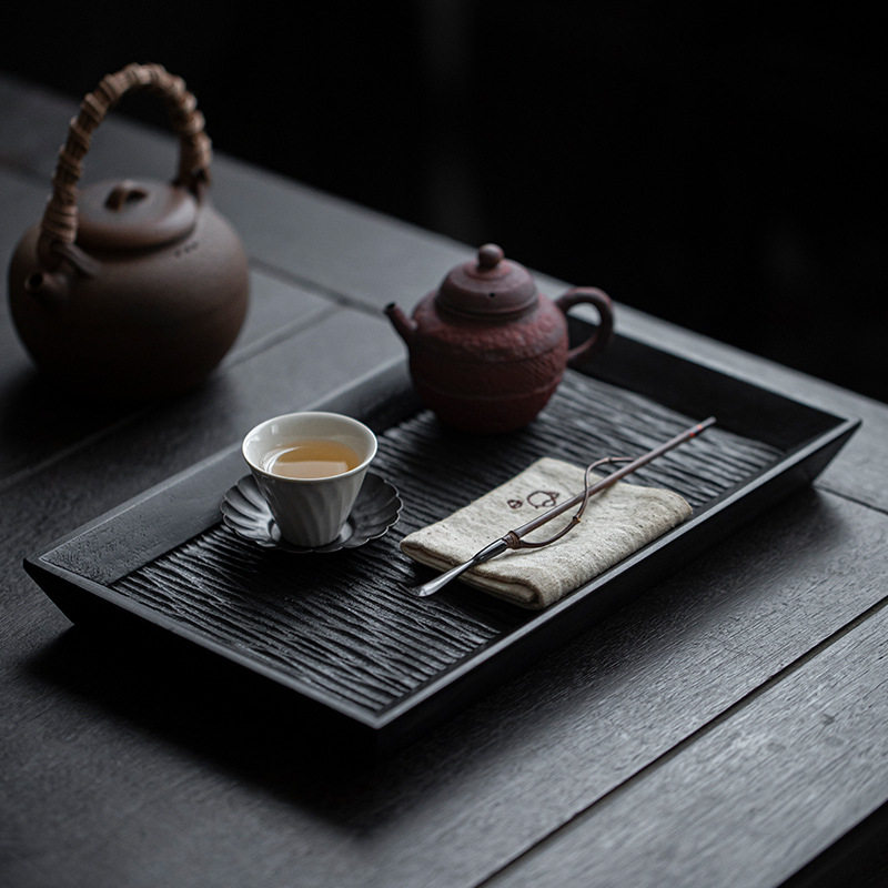 樱桃木整块茶盘干泡盘壶承日式侘寂小茶台茶托盘长方形炭烧