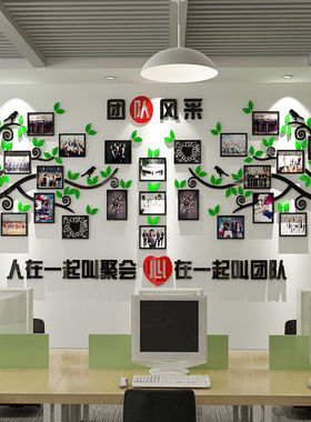 亚克力办公室立体墙贴3d装饰企业文化墙励志标语团队树风采照片墙