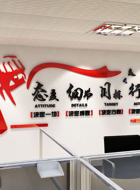 态度细节目标行动公司文化企业墙励志标语3d立体墙贴办公室装饰