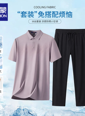 罗蒙中年男士透气休闲POLO衫短袖套装夏季爸爸装婚宴装透气两件套
