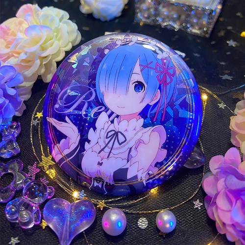 蕾姆双闪吧唧官方图原创反光徽章