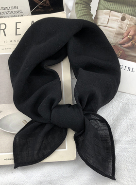 民族风复古文艺黑色棉麻小方巾女装饰头巾绑发带春秋冬护颈小领巾