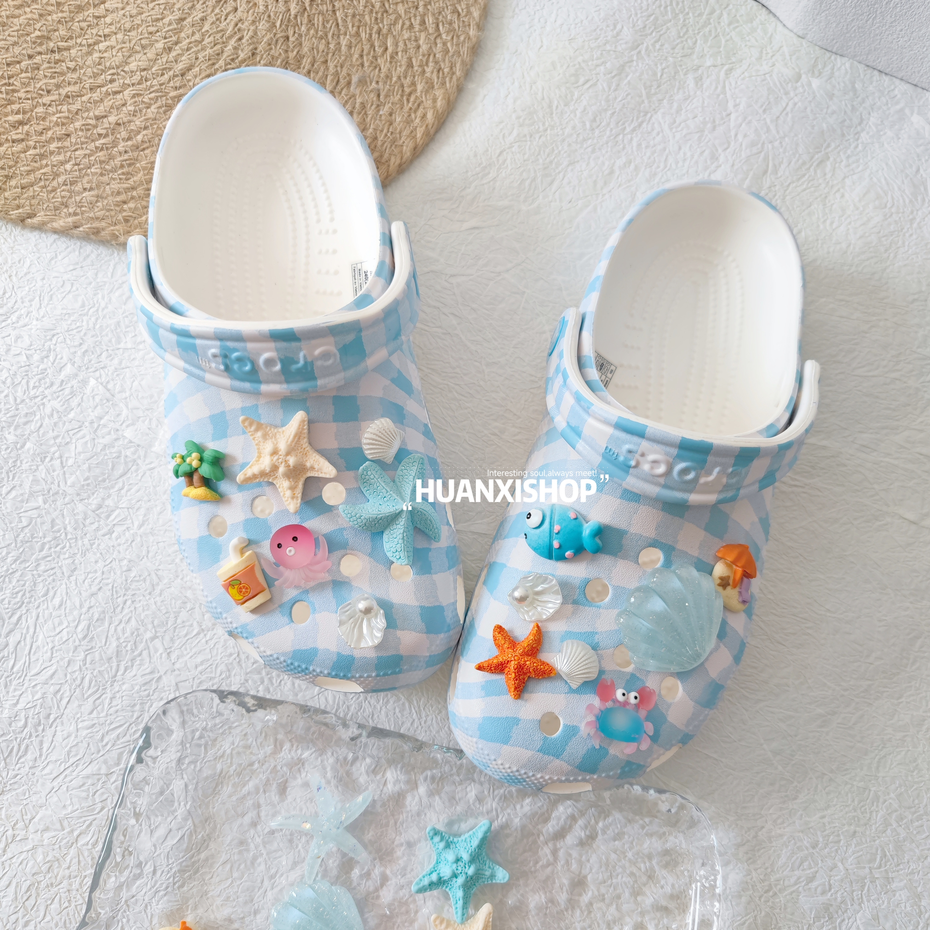 海边贝壳海星洞洞鞋鞋花