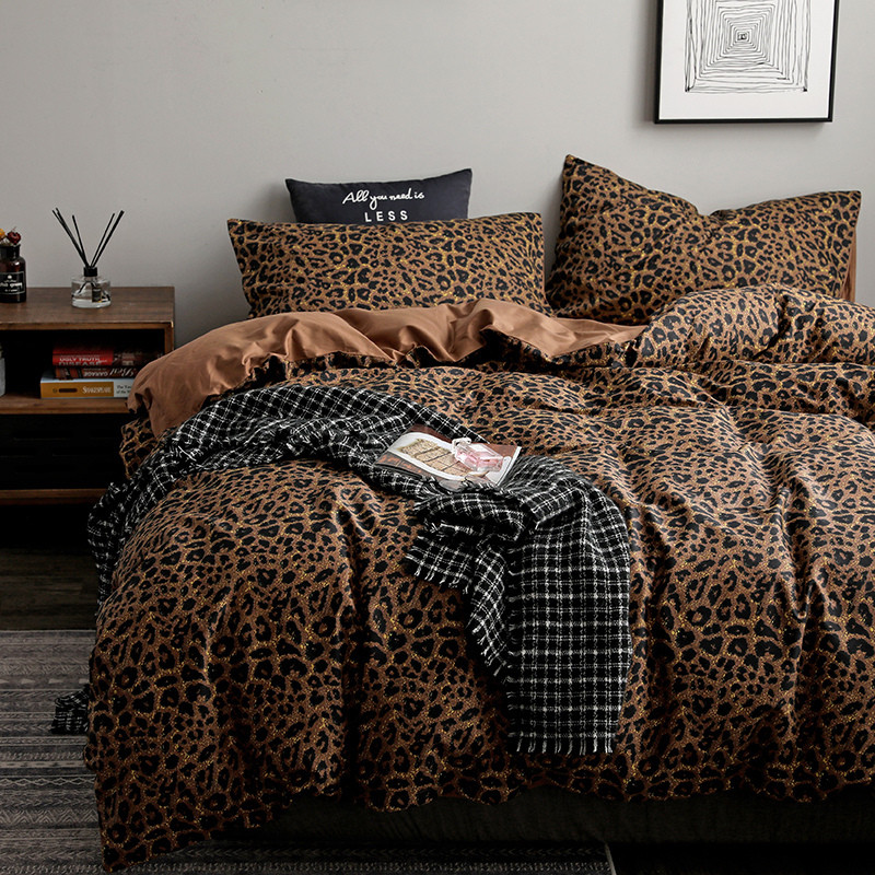 简约豹纹纯棉被套全棉学生宿舍
