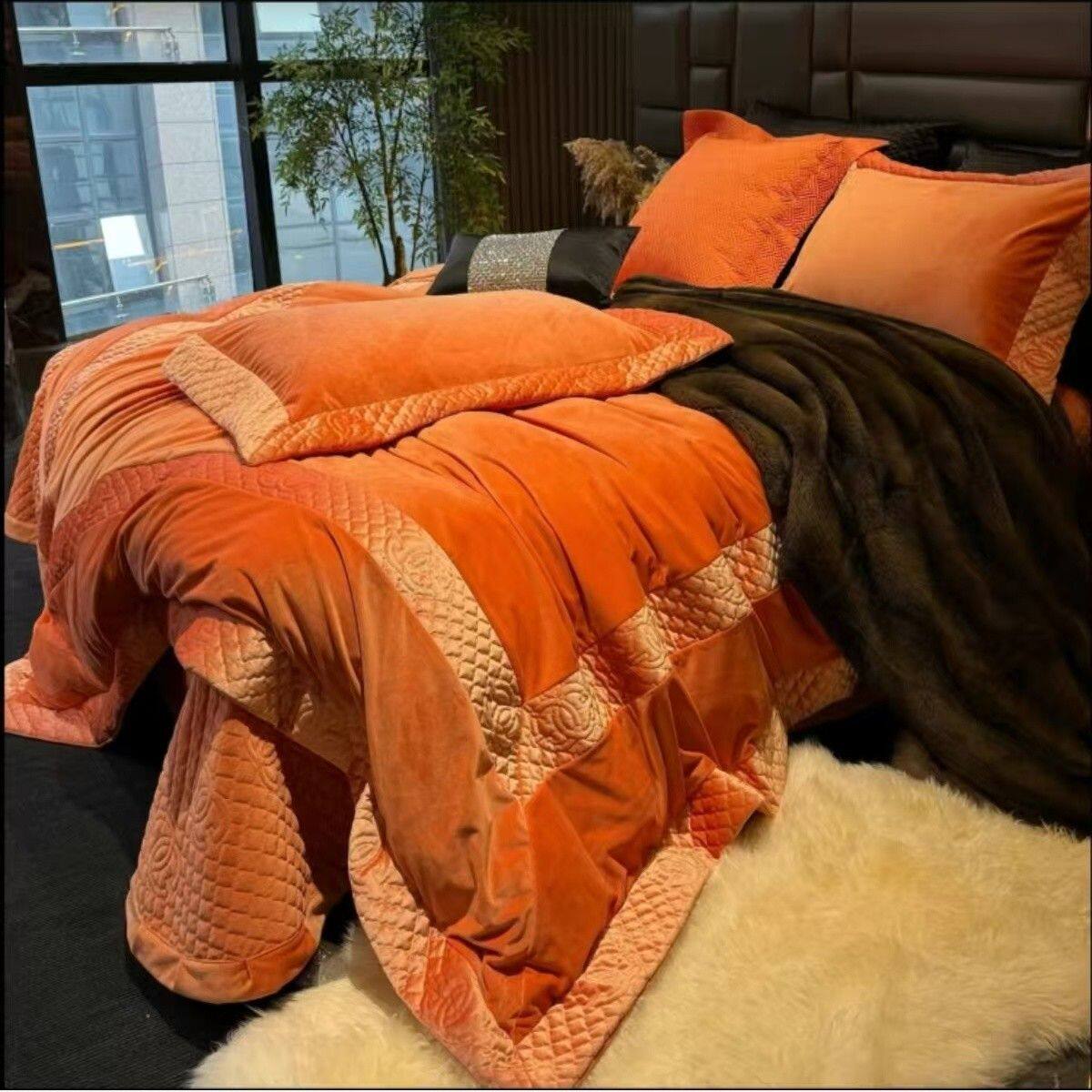 13斤高克重雪尼尔全消光牛奶绒橙色四件套床盖冬季加厚保暖结婚庆,床上用品,床品套件/四件套/多件套,淘宝优惠券,粉丝福利购,淘宝优惠卷