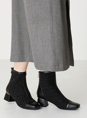 ORiental TRaffi日系方头拼接面短靴马蹄跟短筒靴女