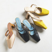 仙女风外穿高跟拖鞋 时尚 女春 TRaffic日系双带马蹄跟新款 ORiental