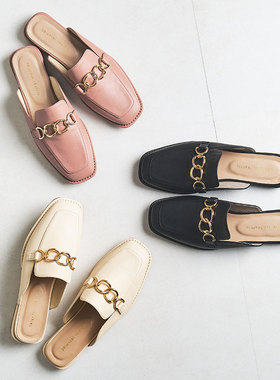 ORiental TRaffic日系包头通勤穆勒金属配饰低跟拖鞋女春