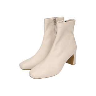 ORiental TRaffic早秋新款方头米色日系侧边拉链马蹄跟短筒靴子女