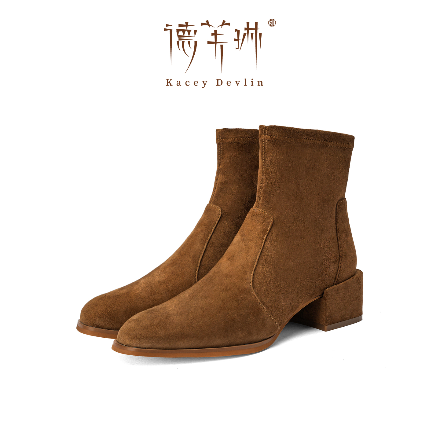 德芙琳鹿皮复古弹力靴女瘦瘦袜靴