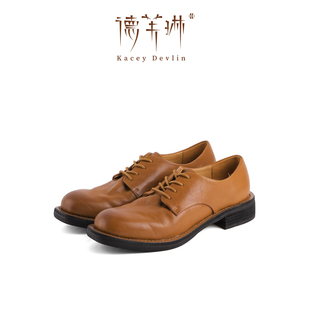 真牛皮 系带牛津鞋 德芙琳鹿皮手工固特异德比鞋 女士复古英伦风皮鞋