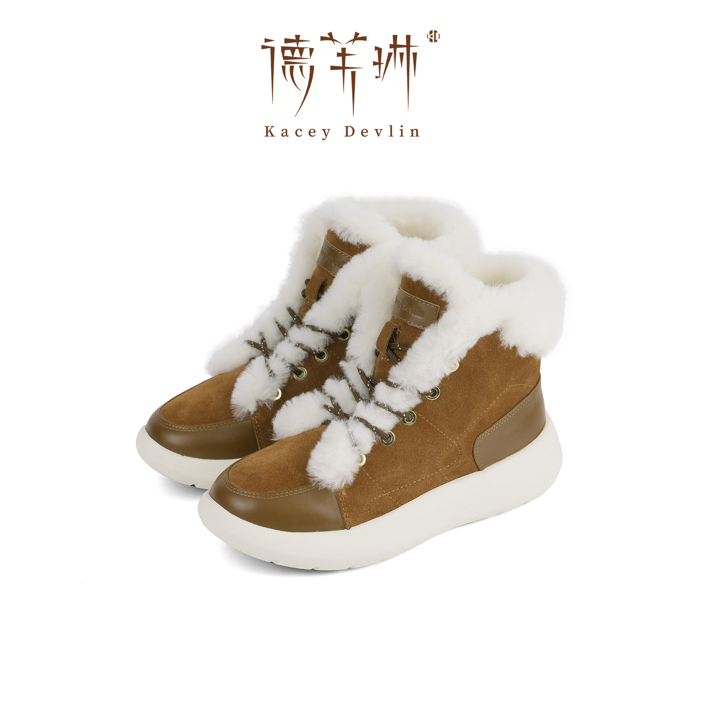 德芙琳鹿皮厚底雪地靴女加绒保暖